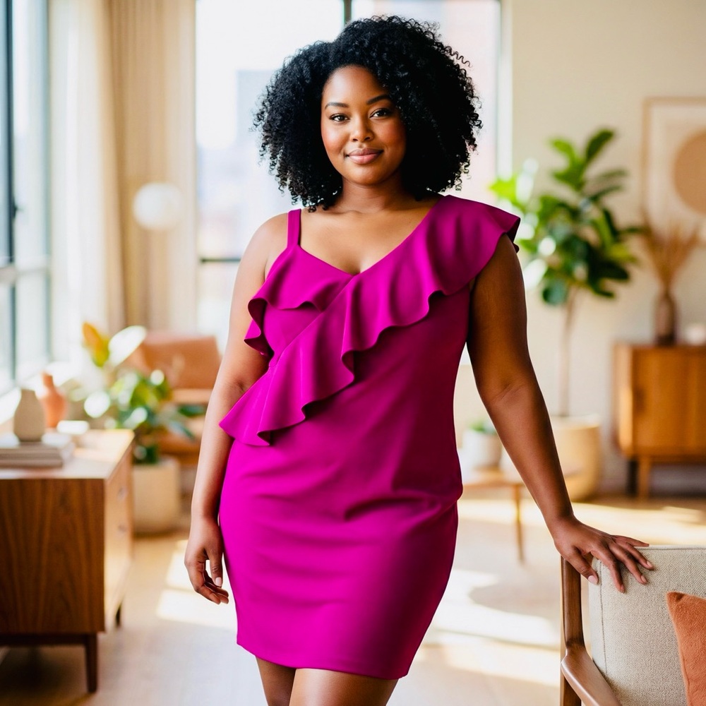 Chic Fuchsia Ruffle Midi Dress